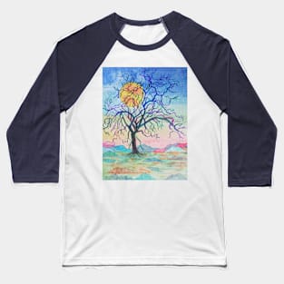 Rainbow tree landscape painting with a golden moon Baseball T-Shirt